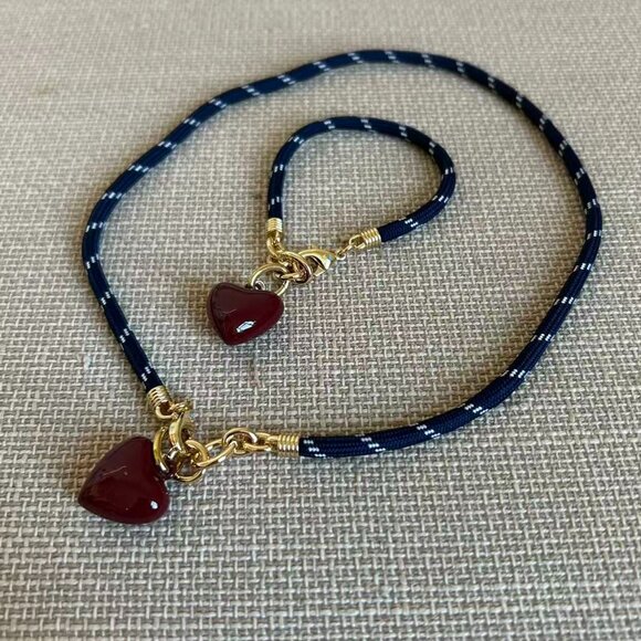 *Set* Roxanne Assoulin The Happy Cord Charm Necklace & Bracelet Navy/Burgundy - Picture 4 of 5